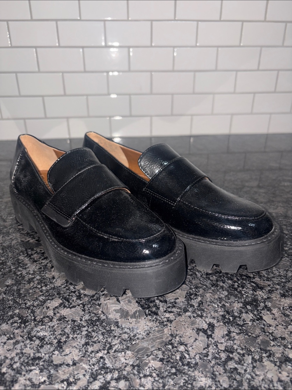Black Franco Sarto Patent Platform Loafers